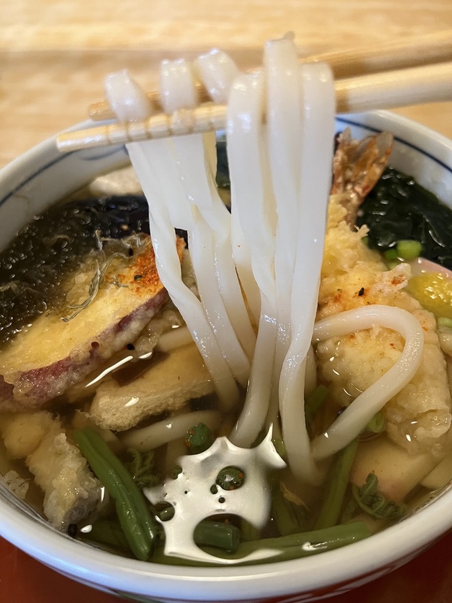 うどん一杯で成人男性が満腹になれるボリューム感だ
