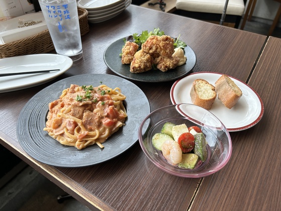 今回はパスタとから揚げとサラダ❣️
年に何回か、メニューの試食もできるみたい👀🧀