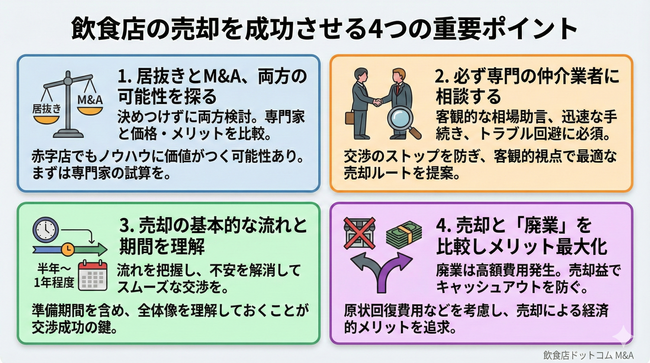 飲食店の売却を成功させるための重要ポイント　解説図